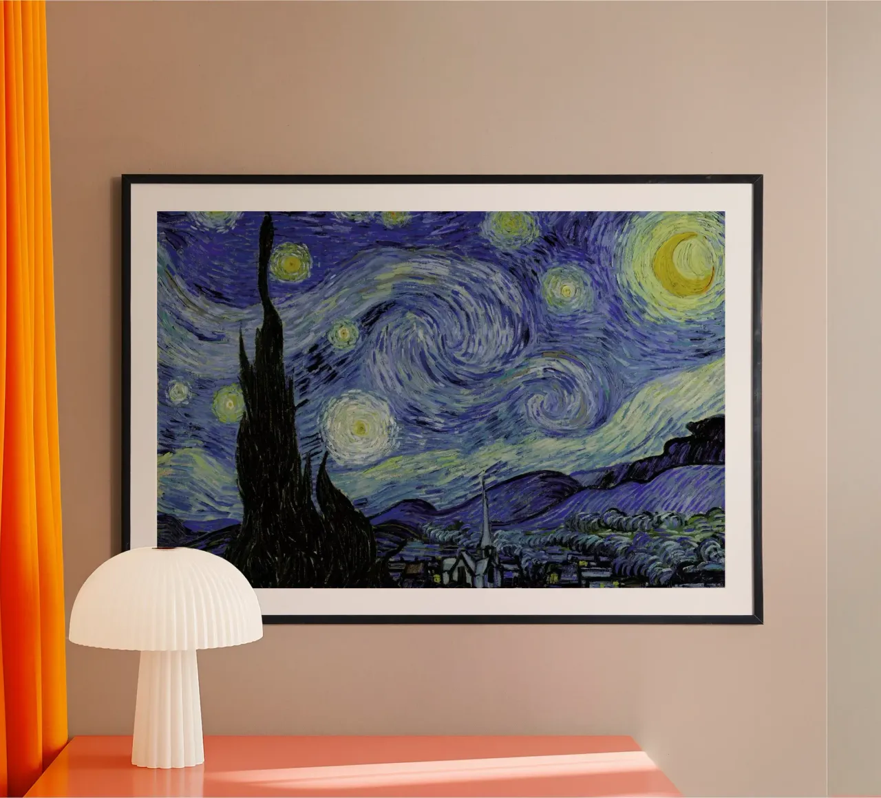 van Gogh-The Starry Night II poster avec cadre en bois de ARTOTHEK