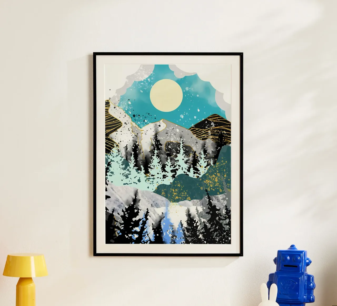 Foresta dorata al chiaro di luna poster con telaio in alluminio da Albert S Jacob