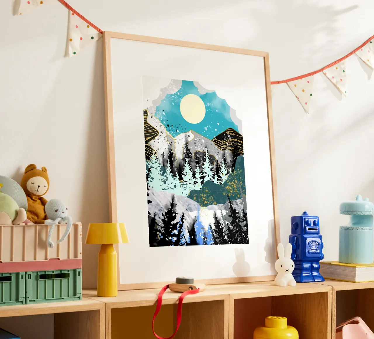 Foresta dorata al chiaro di luna poster con telaio in alluminio da Albert S Jacob