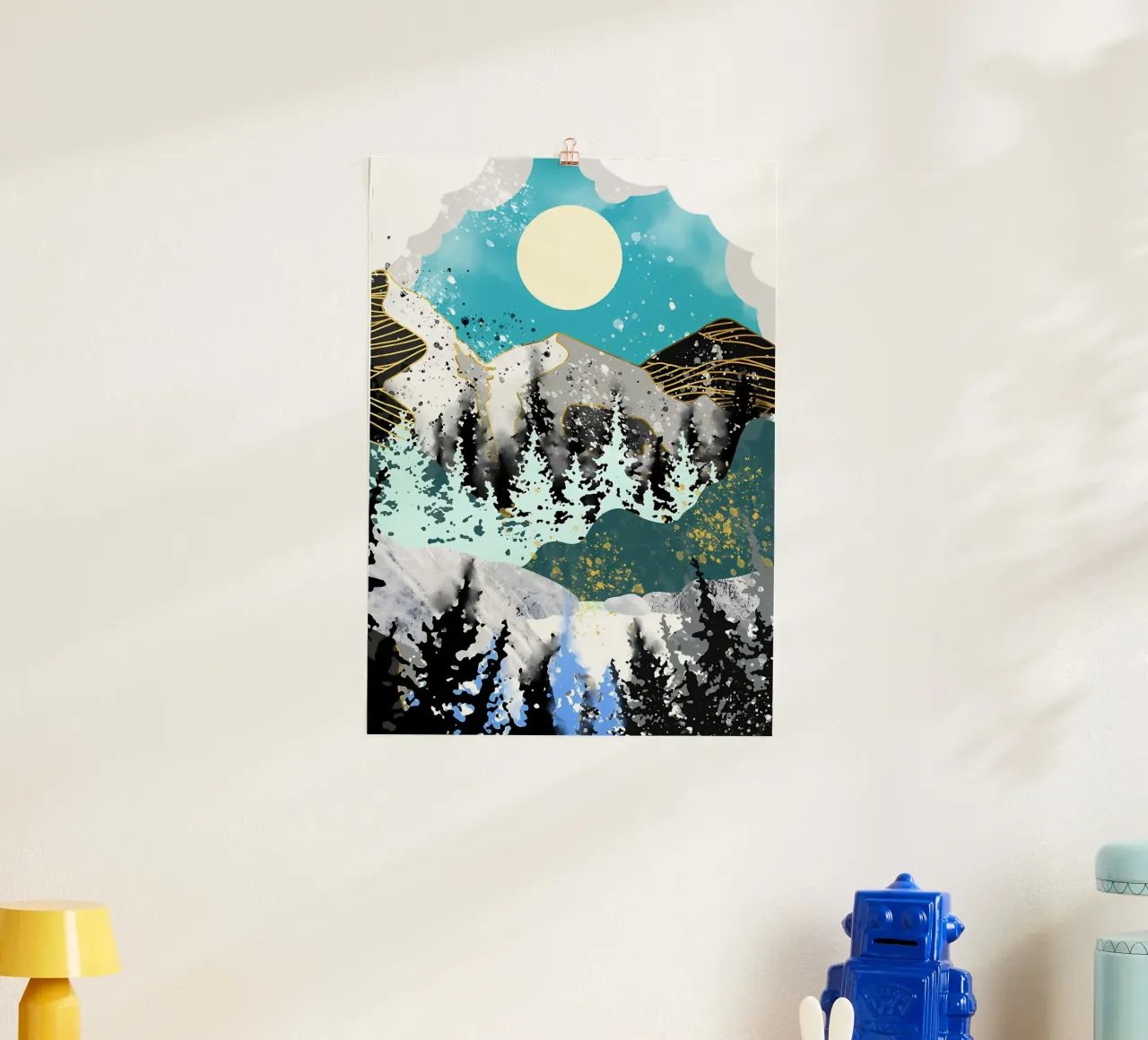 Foresta dorata al chiaro di luna poster con telaio in alluminio da Albert S Jacob