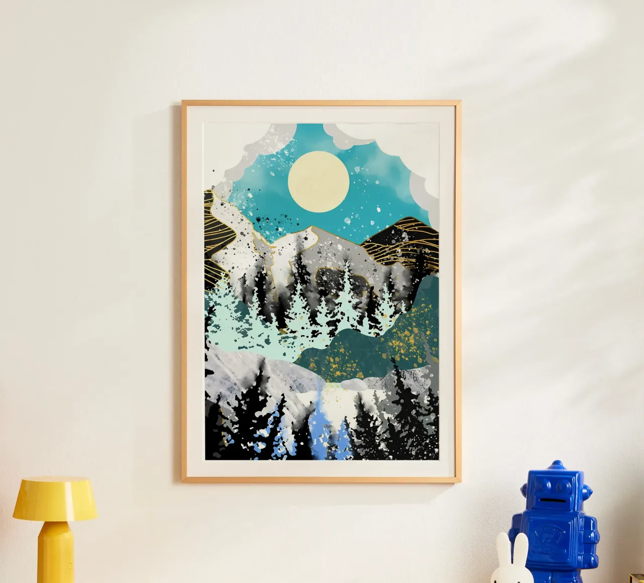 Foresta dorata al chiaro di luna poster con telaio in alluminio da Albert S Jacob