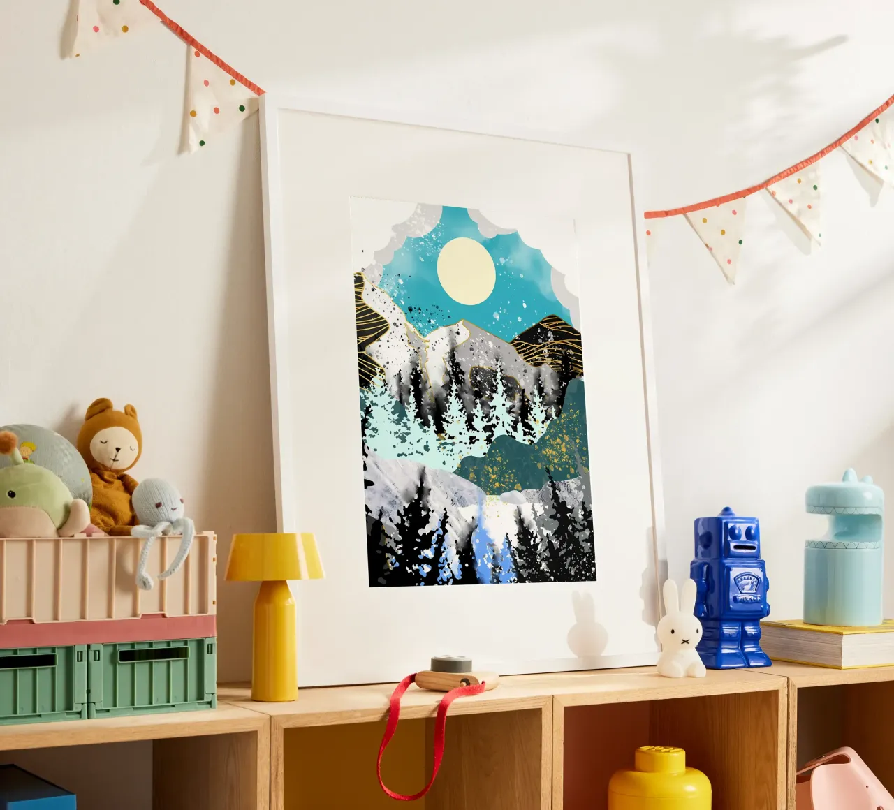 Foresta dorata al chiaro di luna poster con telaio in alluminio da Albert S Jacob
