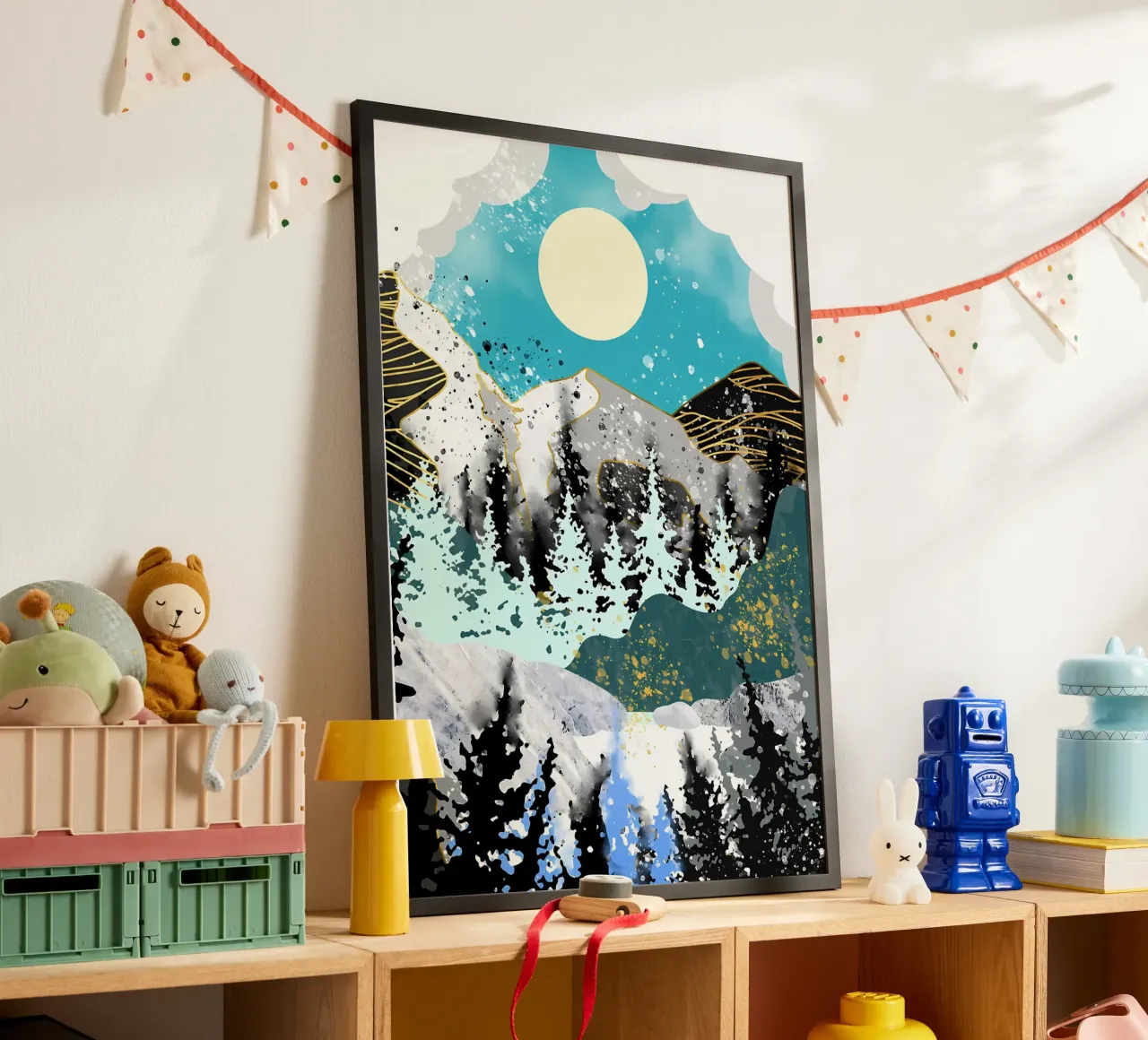 Foresta dorata al chiaro di luna poster con telaio in alluminio da Albert S Jacob