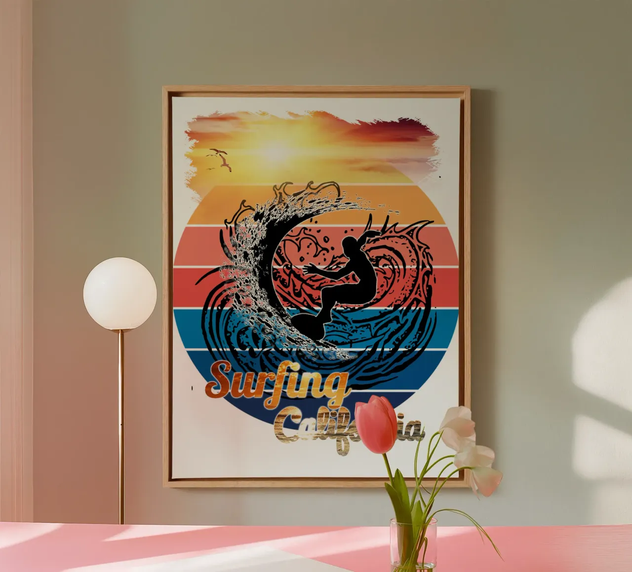 Surf Life Oval 2a - Summer Sun Vibes 9b tela con Cornice a cassetta da surfer28
