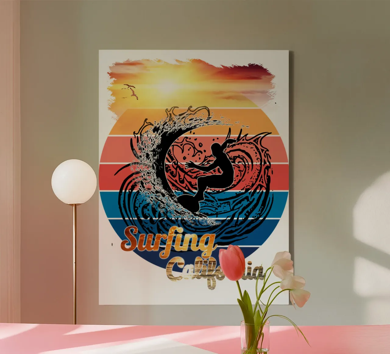 Surf Life Oval 2a - Summer Sun Vibes 9b tela con Cornice a cassetta da surfer28