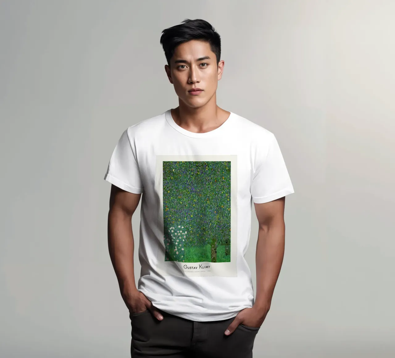 Klimt - Rose Bushes under Trees t-shirt da ARTOTHEK