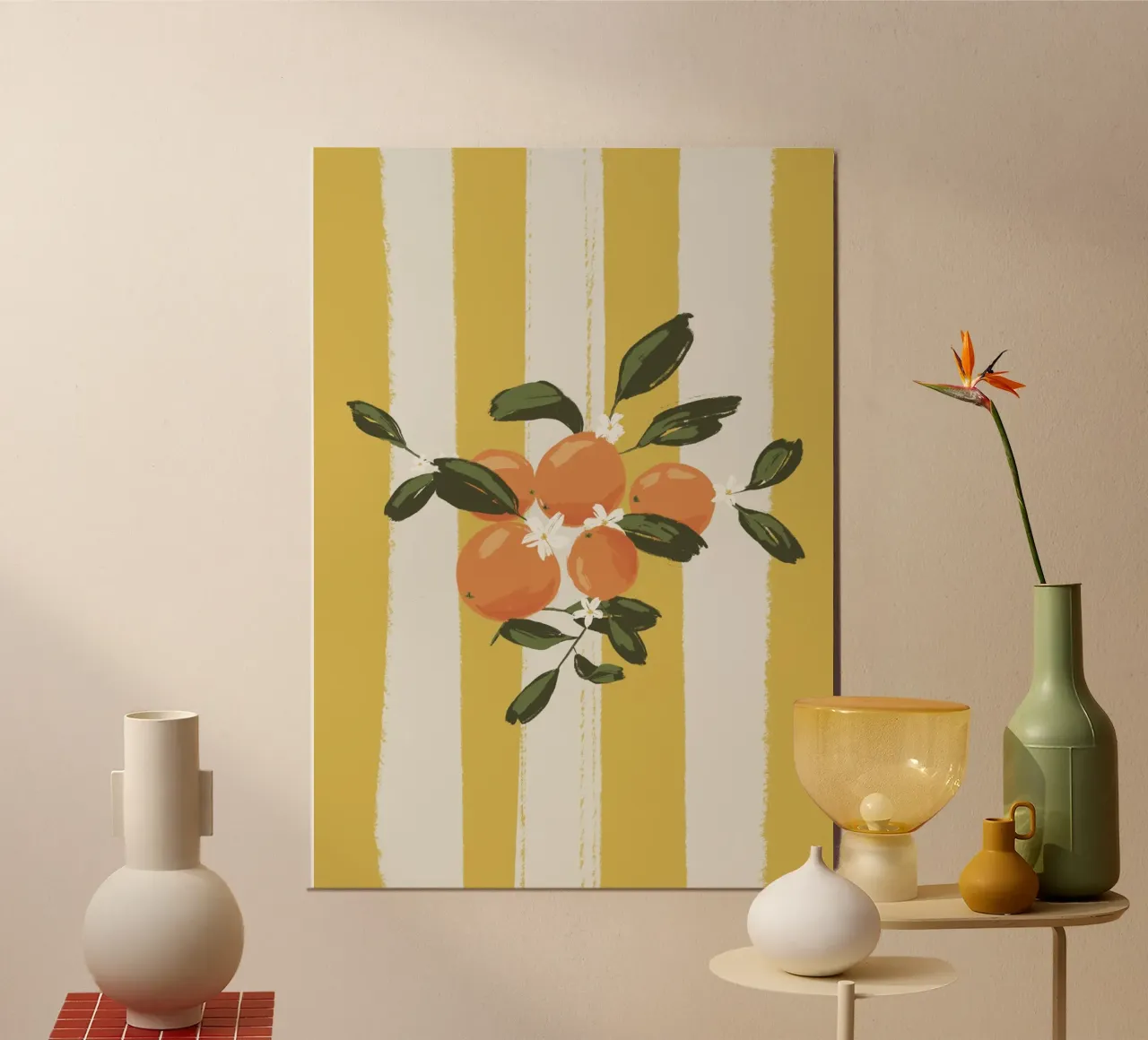 Arancione su strisce gialle. poster con telaio in plastica da Sixmai