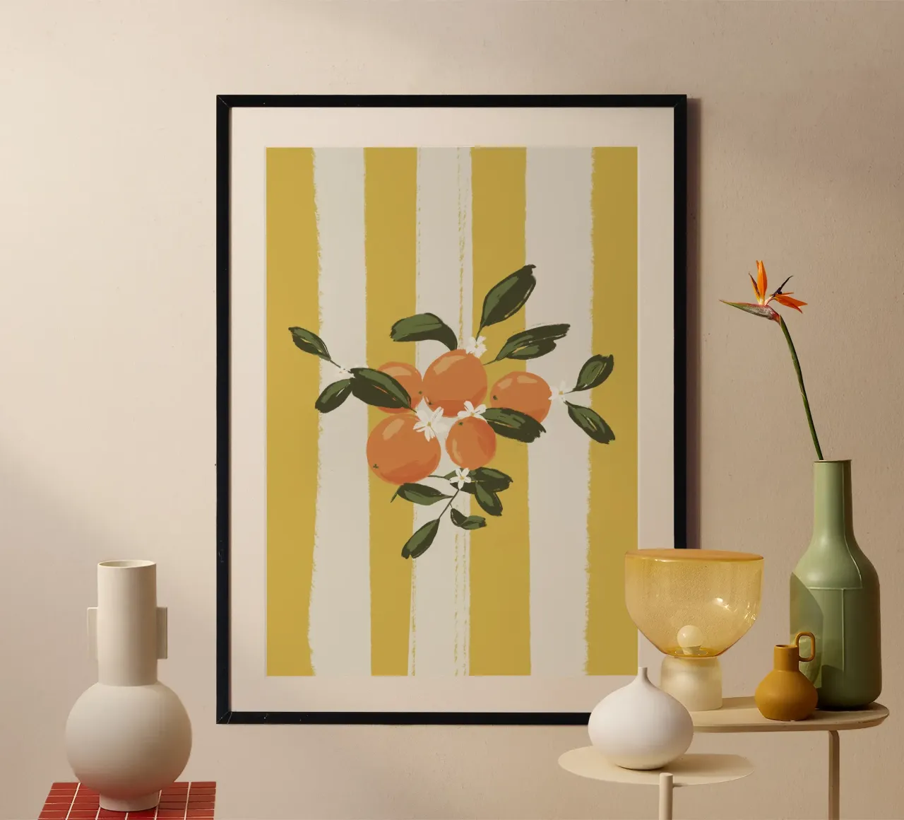 Arancione su strisce gialle. poster con telaio in plastica da Sixmai