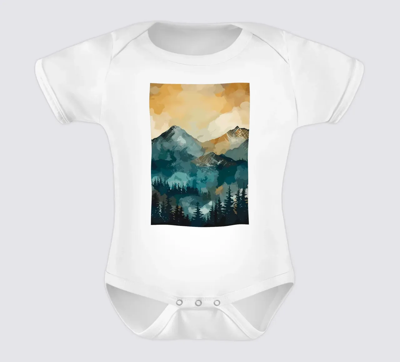 Mountainous Forest short-sleeve baby romper by Albert S Jacob