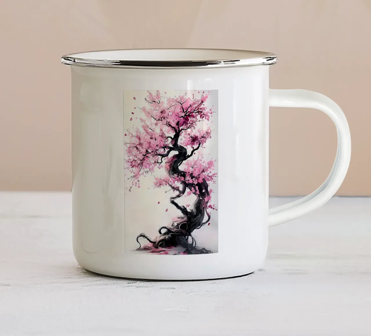 Arte astratta di fiori rosa tazza in smalto da Rebecca Clark Wyrick