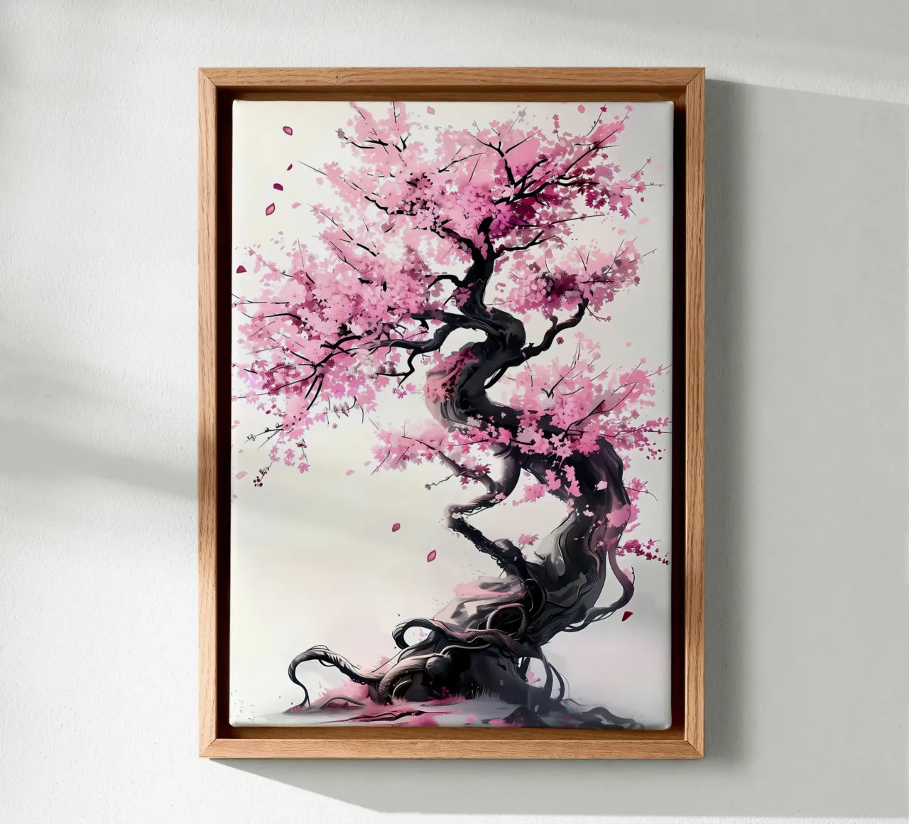 Abstracte Bloesem roze kunst canvas met Baklijst van Rebecca Clark Wyrick