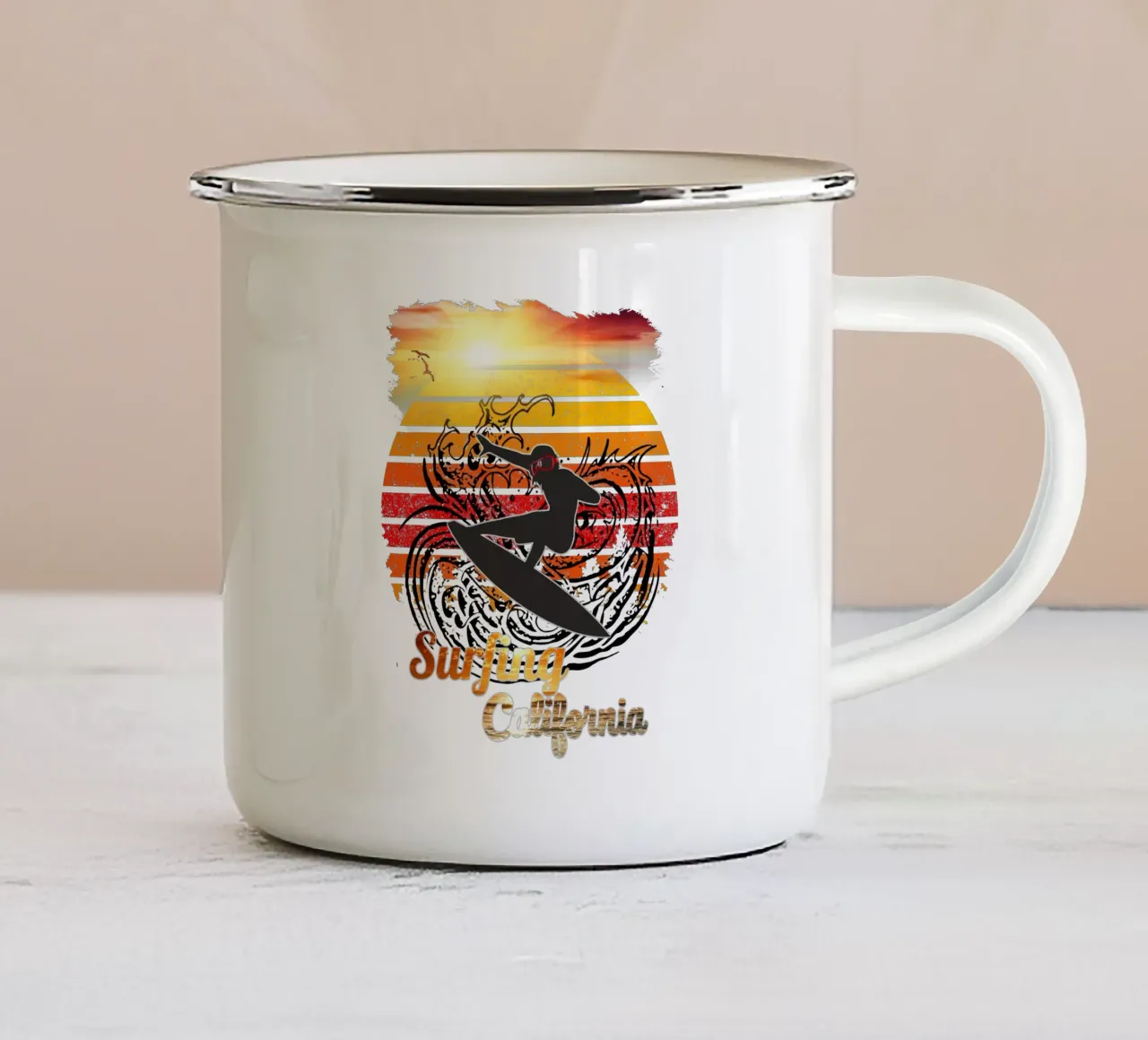Surf Life Oval 2a - Summer Sun Vibes 7b tazza in smalto da surfer28