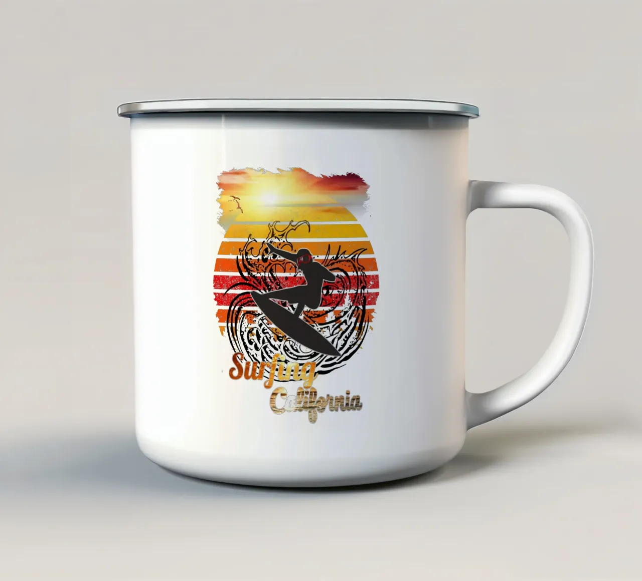 Surf Life Oval 2a - Summer Sun Vibes 7b tazza in smalto da surfer28