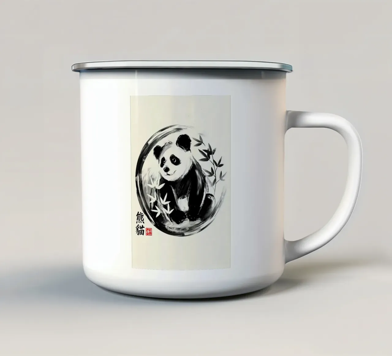 Panda sumie taza de esmalte de James M Coyle