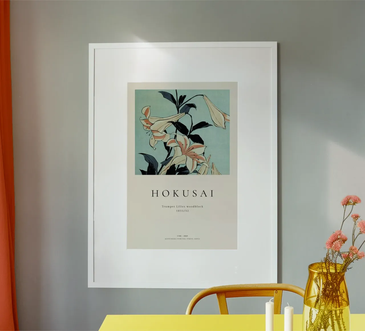 Hokusai - Trumpet Lilies poster with plastic frame by ARTOTHEK