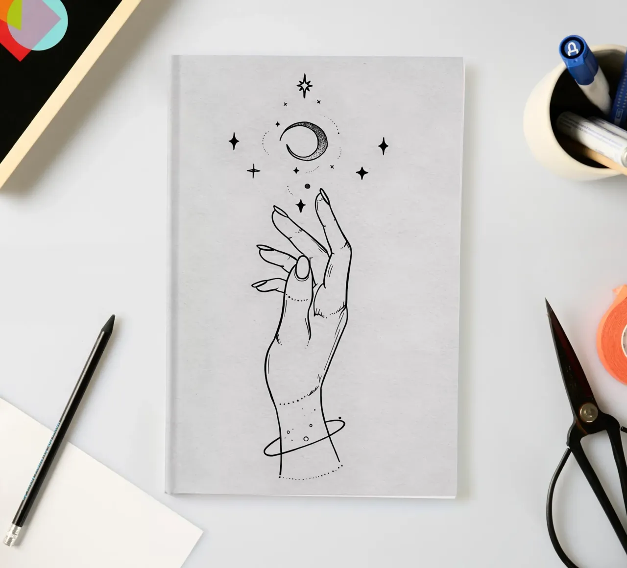 To The Moon And Stars Minimalist Line Art notebook by Viv Line Art