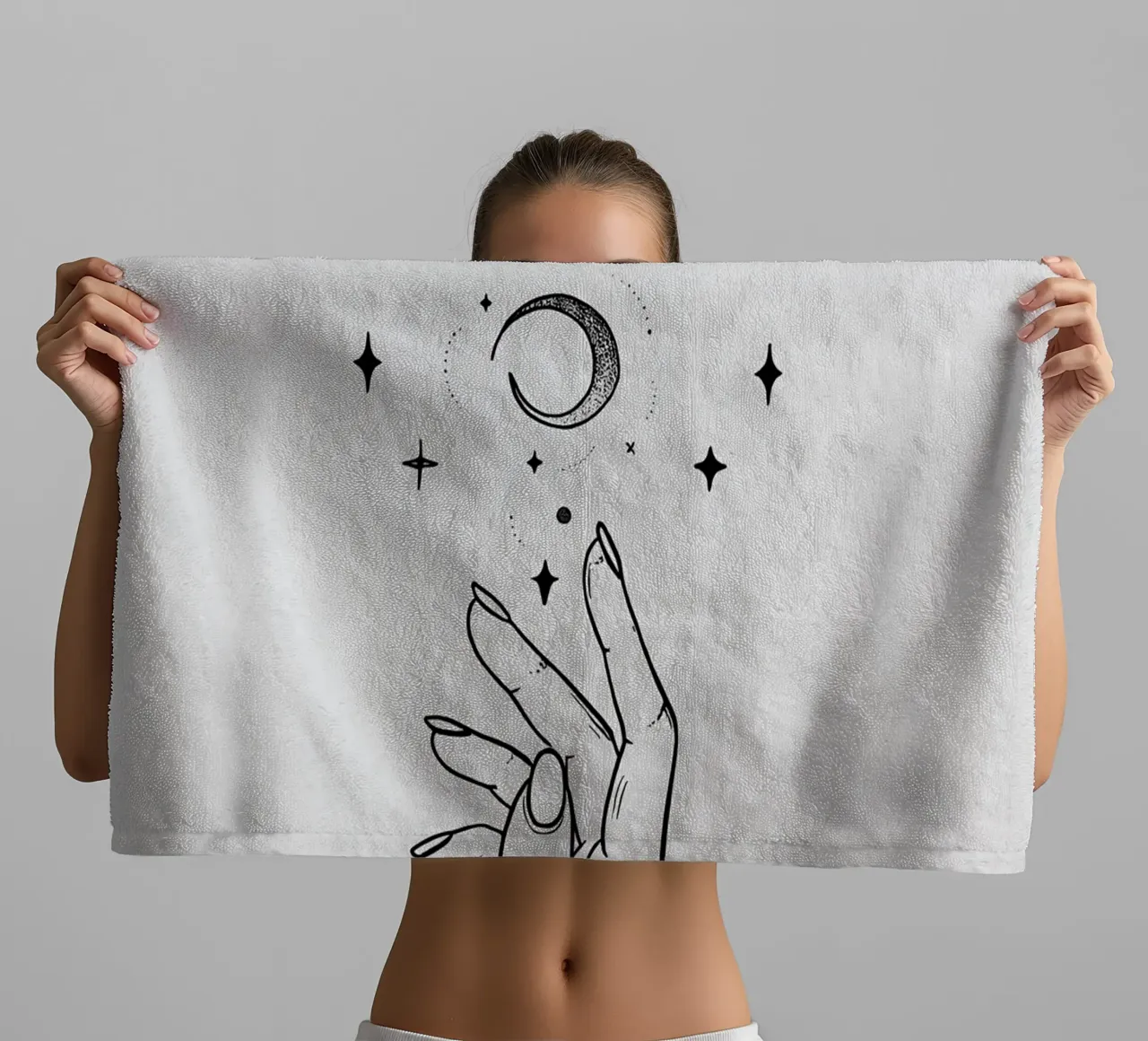 To The Moon And Stars Minimalist Line Art towel by Viv Line Art