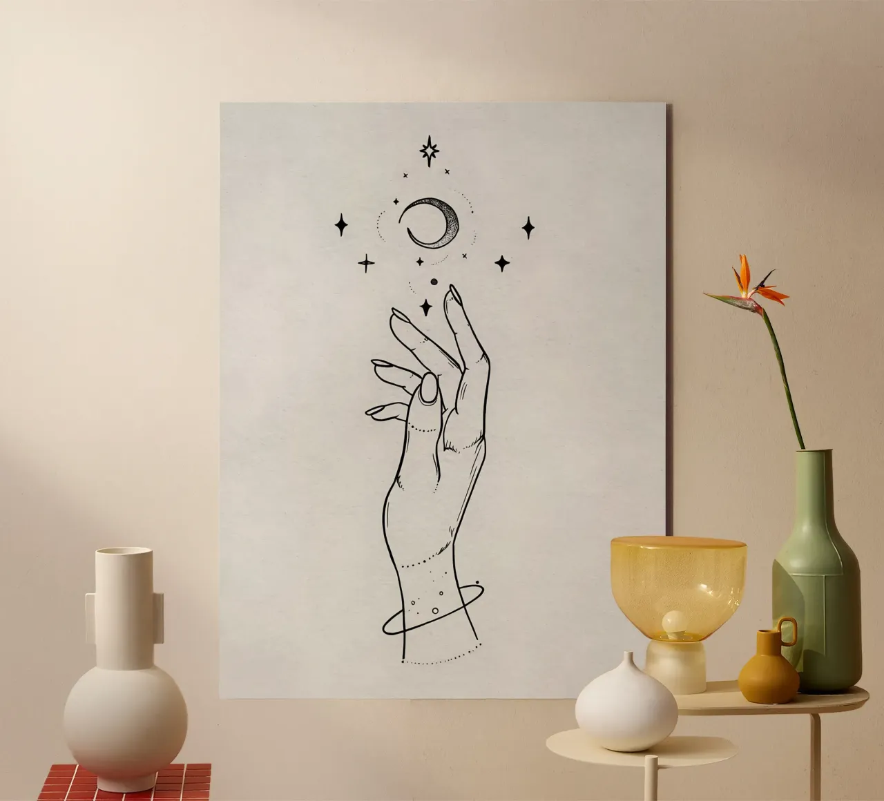 Zum Mond und zu den Sternen Minimalistische Linienkunst Alu-Dibond von Viv Line Art