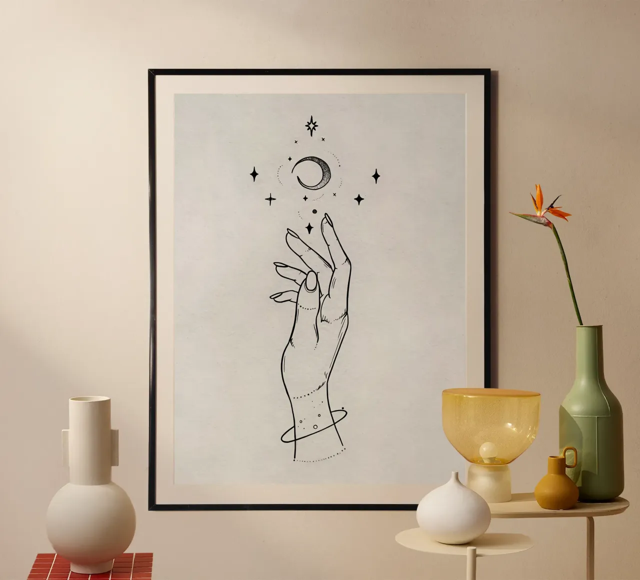 To The Moon And Stars Minimalist Line Art hahnemühle by Viv Line Art