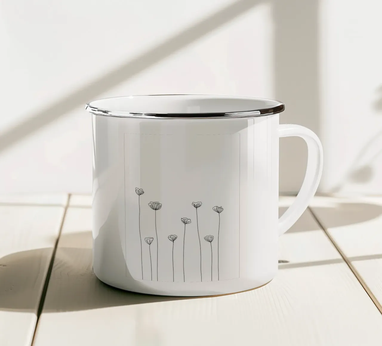Molti fiori Line Art minimalista tazza in smalto da Viv Line Art