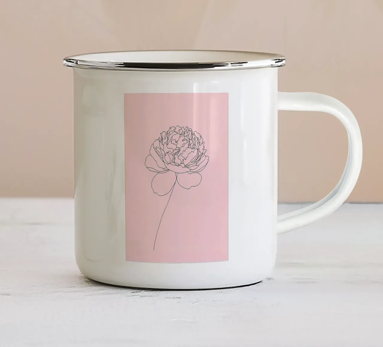 Line art minimalista del fiore di peonia tazza in smalto da Viv Line Art