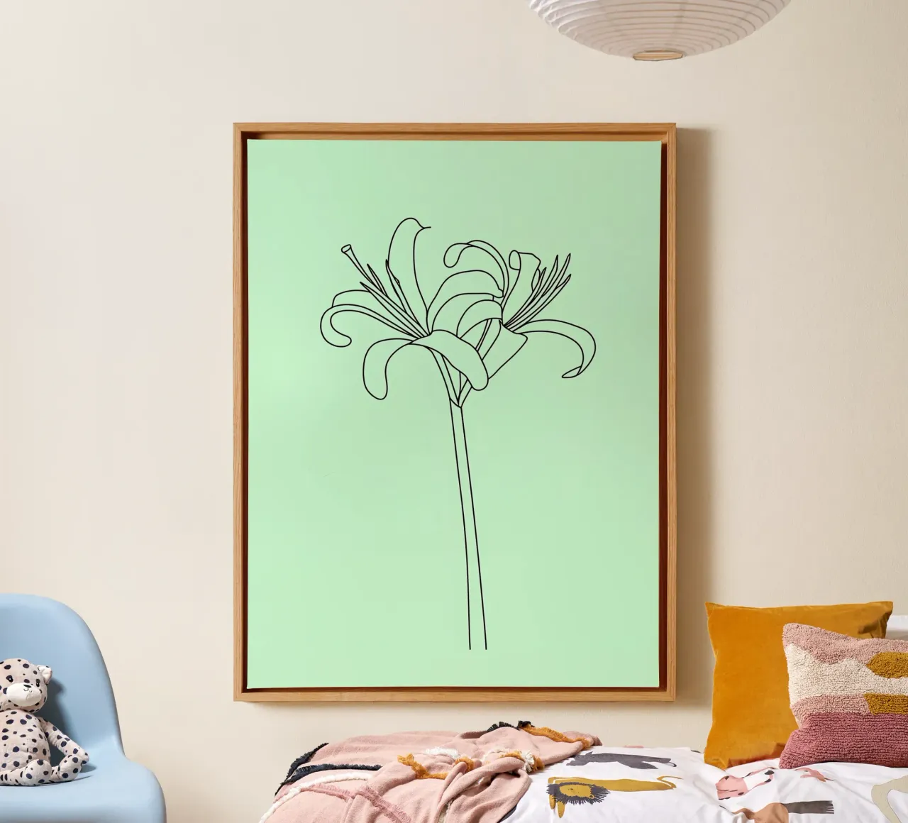 Line art minimalista del fiore di giglio tela con Cornice a cassetta da Viv Line Art
