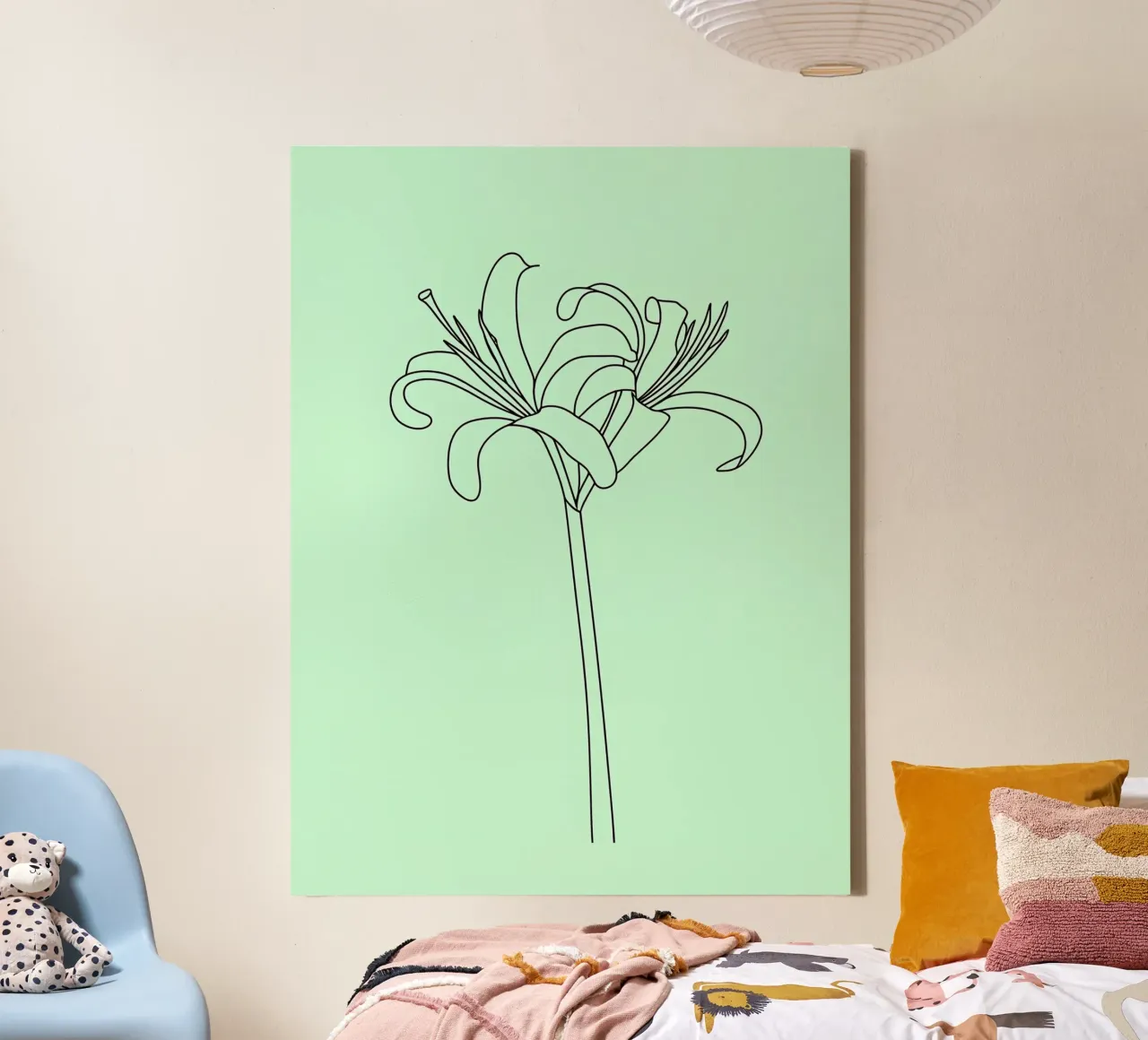 Line art minimalista del fiore di giglio tela con Cornice a cassetta da Viv Line Art