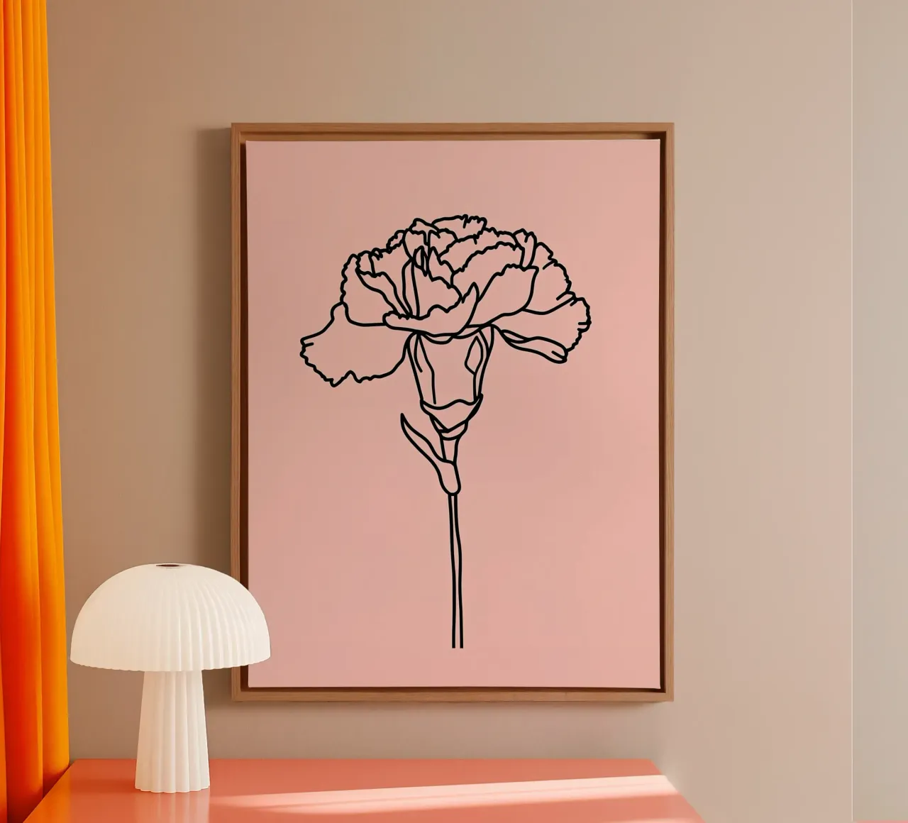 Garofano Fiore Line Art minimalista tela con Cornice a cassetta da Viv Line Art