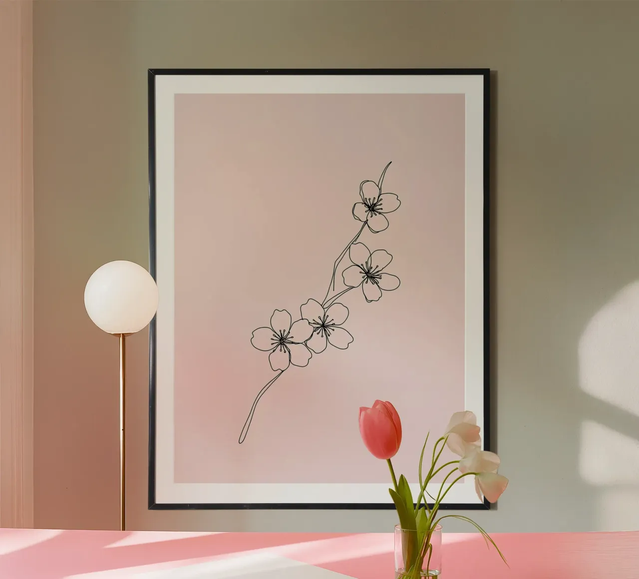 Fiori di ciliegio Line Art minimalista poster da Viv Line Art