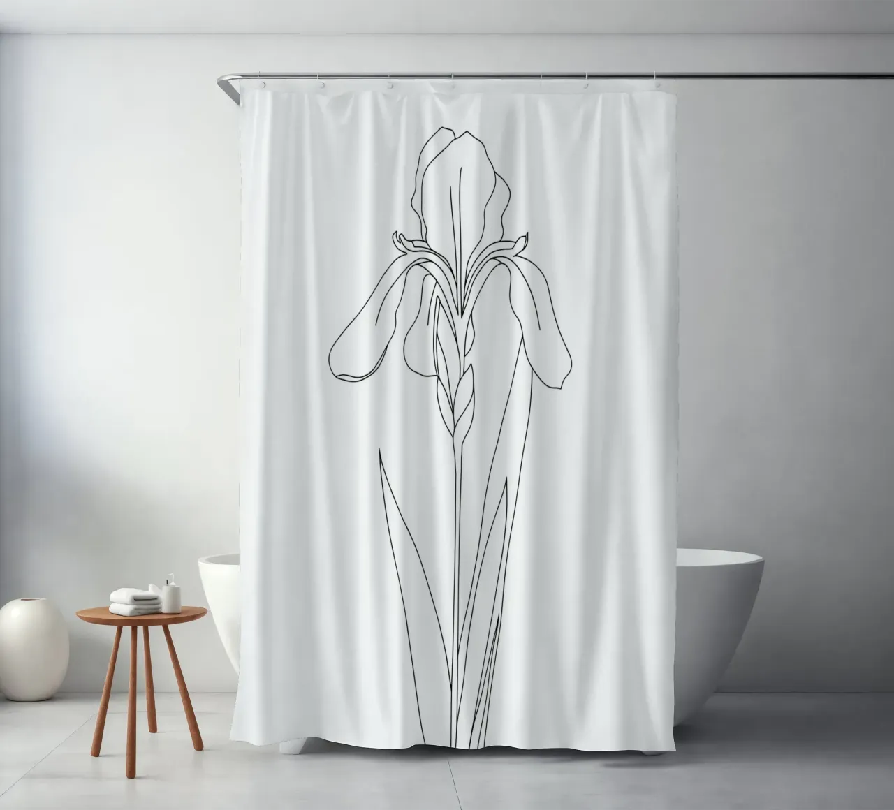 Iris Blume Minimalistische Linienkunst Duschvorhang von Viv Line Art