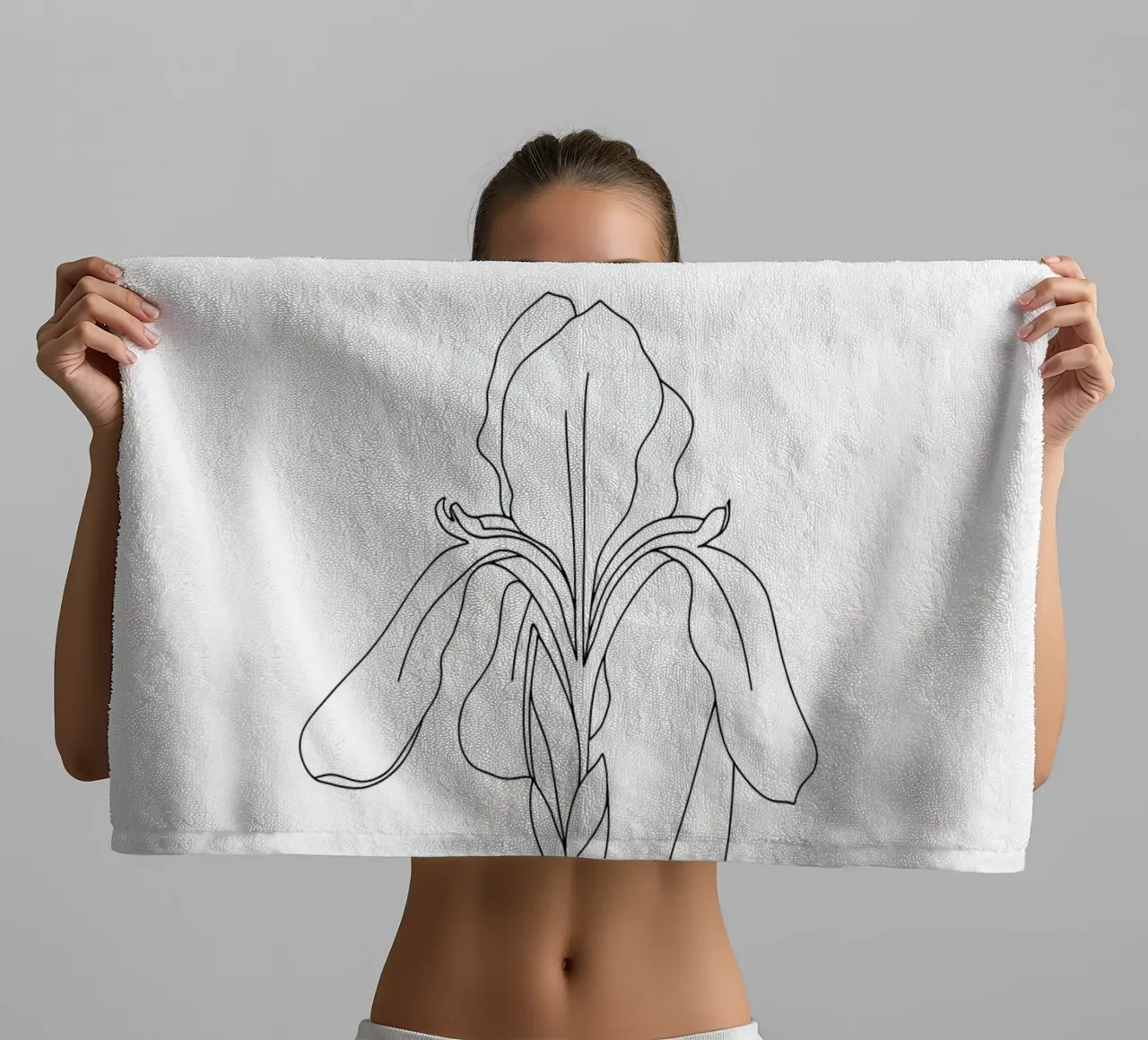 Line art minimalista del fiore di iris asciugamano da bagno da Viv Line Art