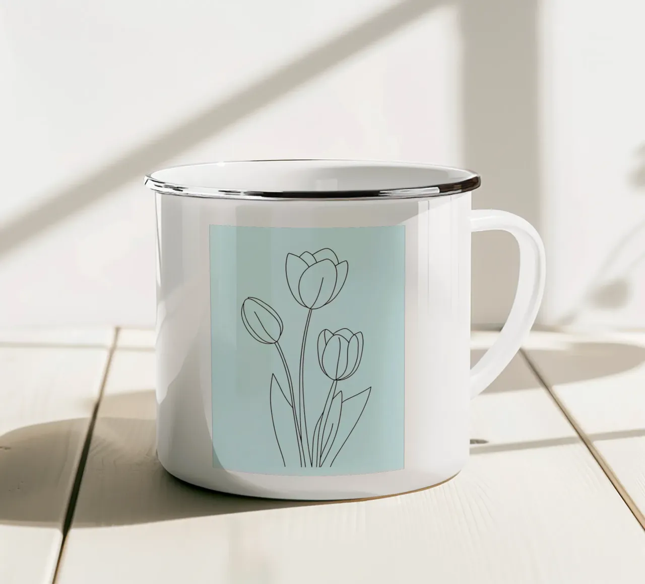 Fiori di tulipano Line Art minimalista tazza in smalto da Viv Line Art