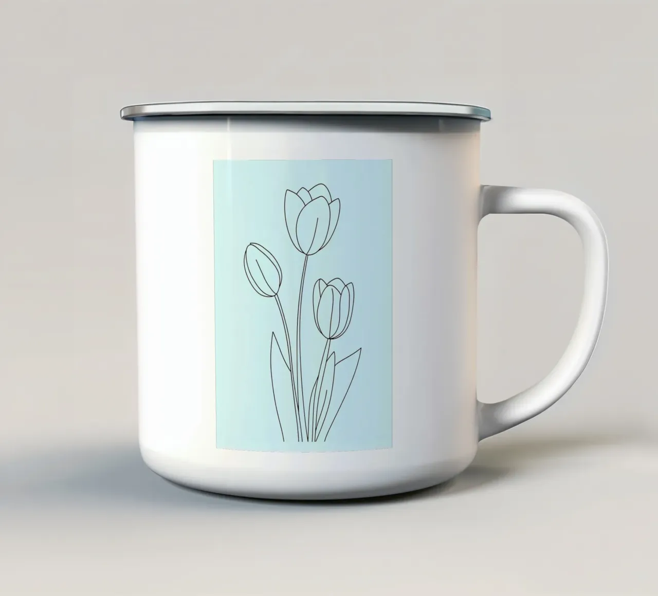 Fiori di tulipano Line Art minimalista tazza in smalto da Viv Line Art