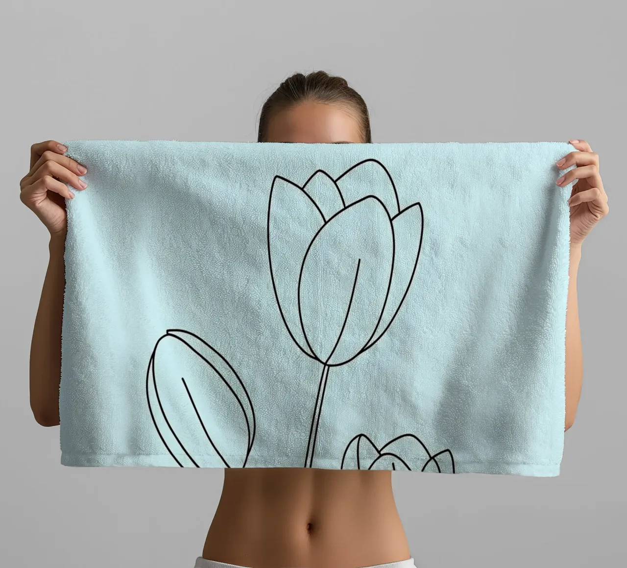 Fiori di tulipano Line Art minimalista asciugamano da bagno da Viv Line Art