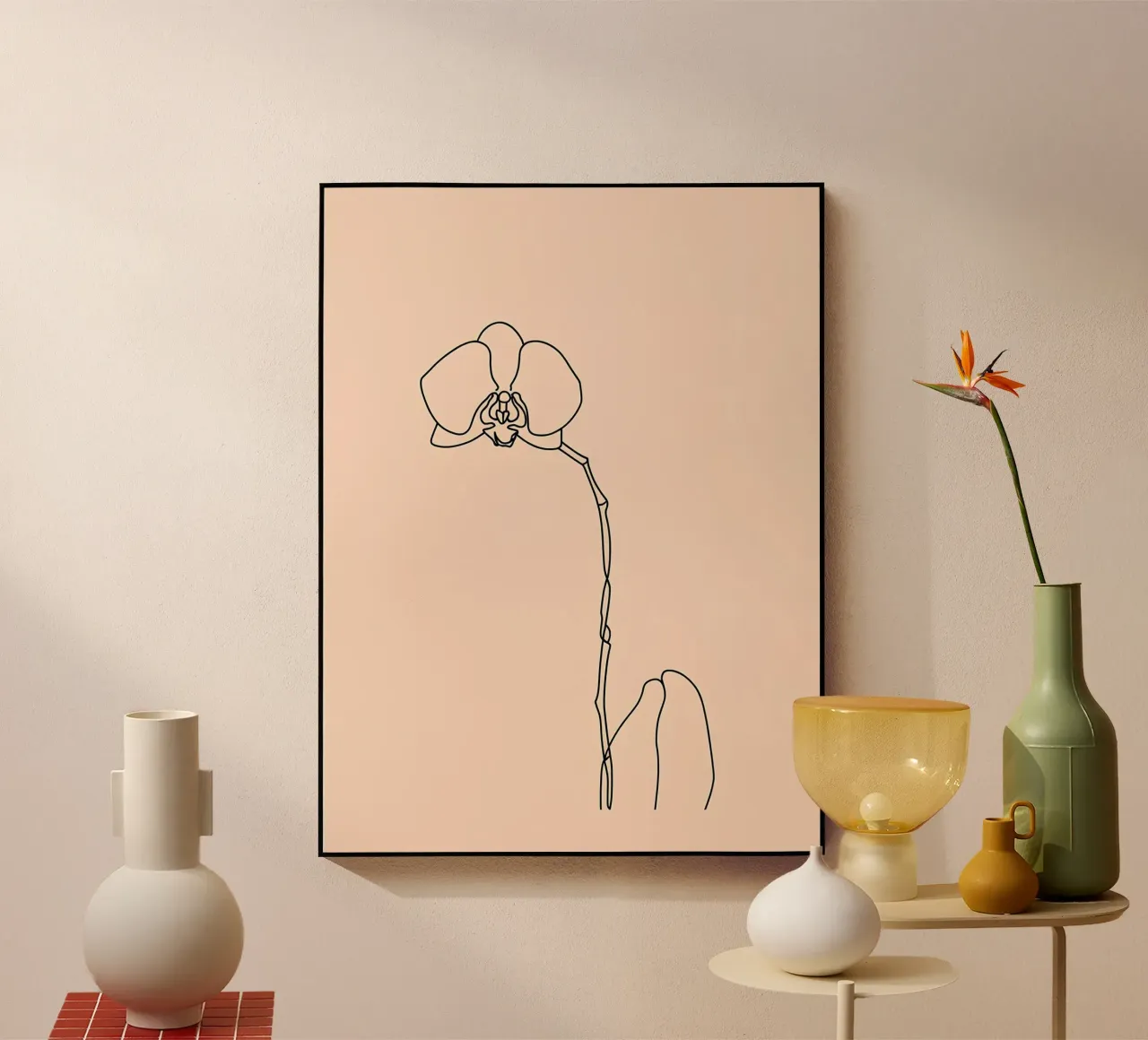 Line art minimalista del fiore di orchidea plexiglass da Viv Line Art