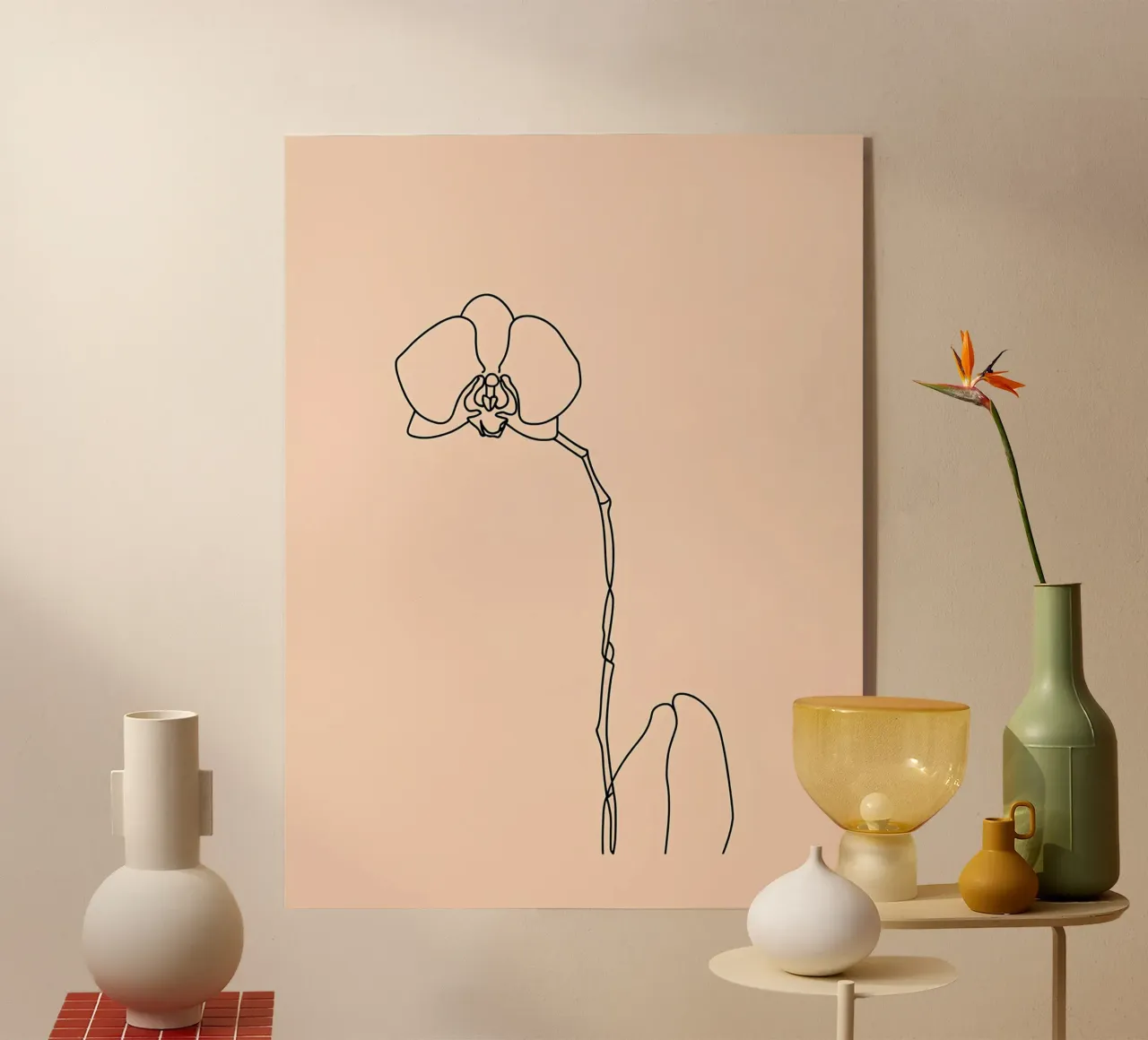 Line art minimalista del fiore di orchidea plexiglass da Viv Line Art