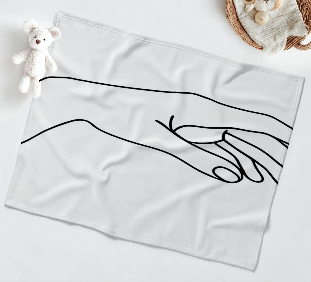 Hands Together 2 Minimalist Line Art fleece blanket by Viv Line Art