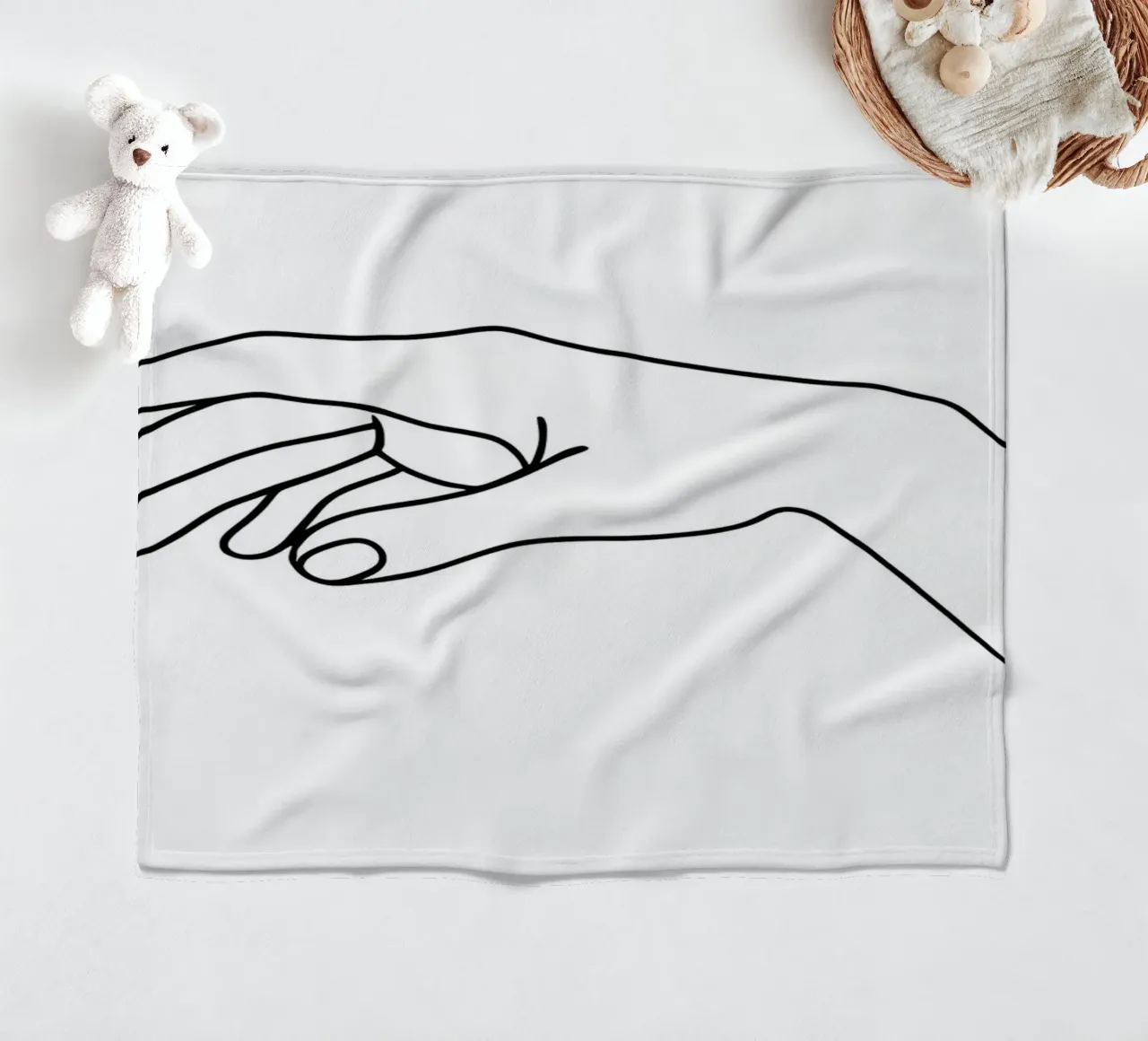 Hands Together 2 Minimalist Line Art fleece blanket by Viv Line Art