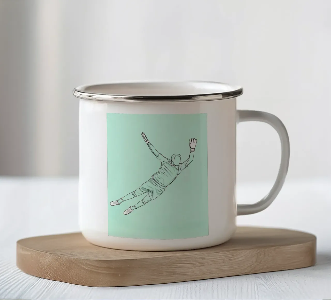 Portiere di calcio Arte lineare minimalista tazza in smalto da Viv Line Art