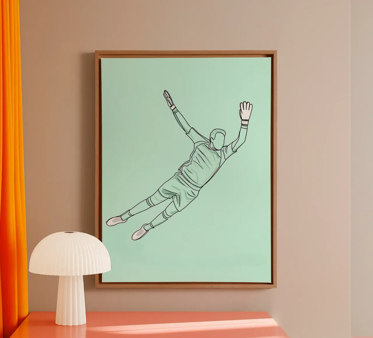 Gardien de but de football Dessin au trait minimaliste toile avec Caisse américaine de Viv Line Art