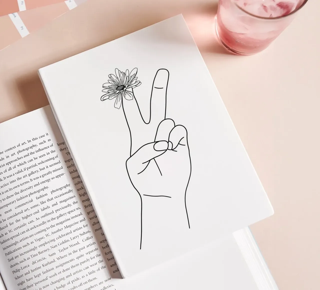 Victory With Flower Minimalist Line Art notebook by Viv Line Art