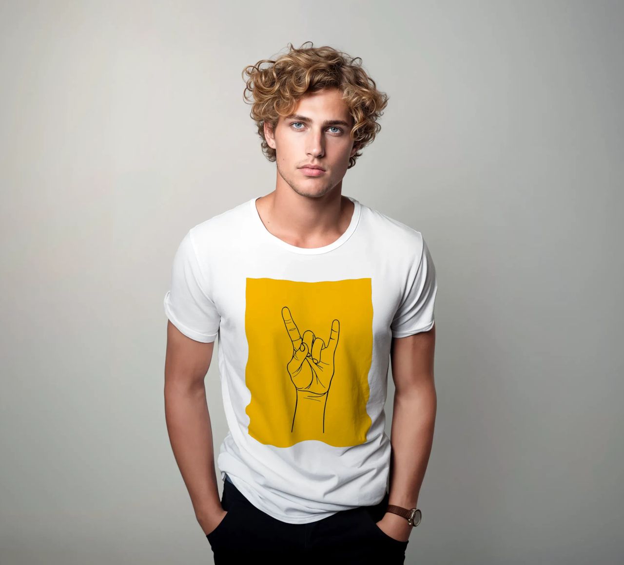 Rock-On Minimalist Line Art T-Shirt von Viv Line Art