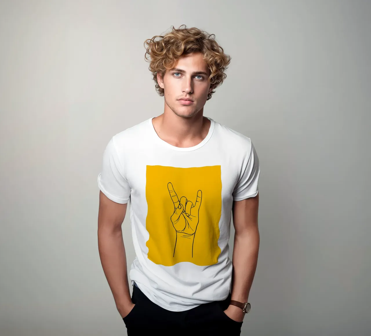 Rock-On Minimalistische Lijnkunst t-shirt van Viv Line Art