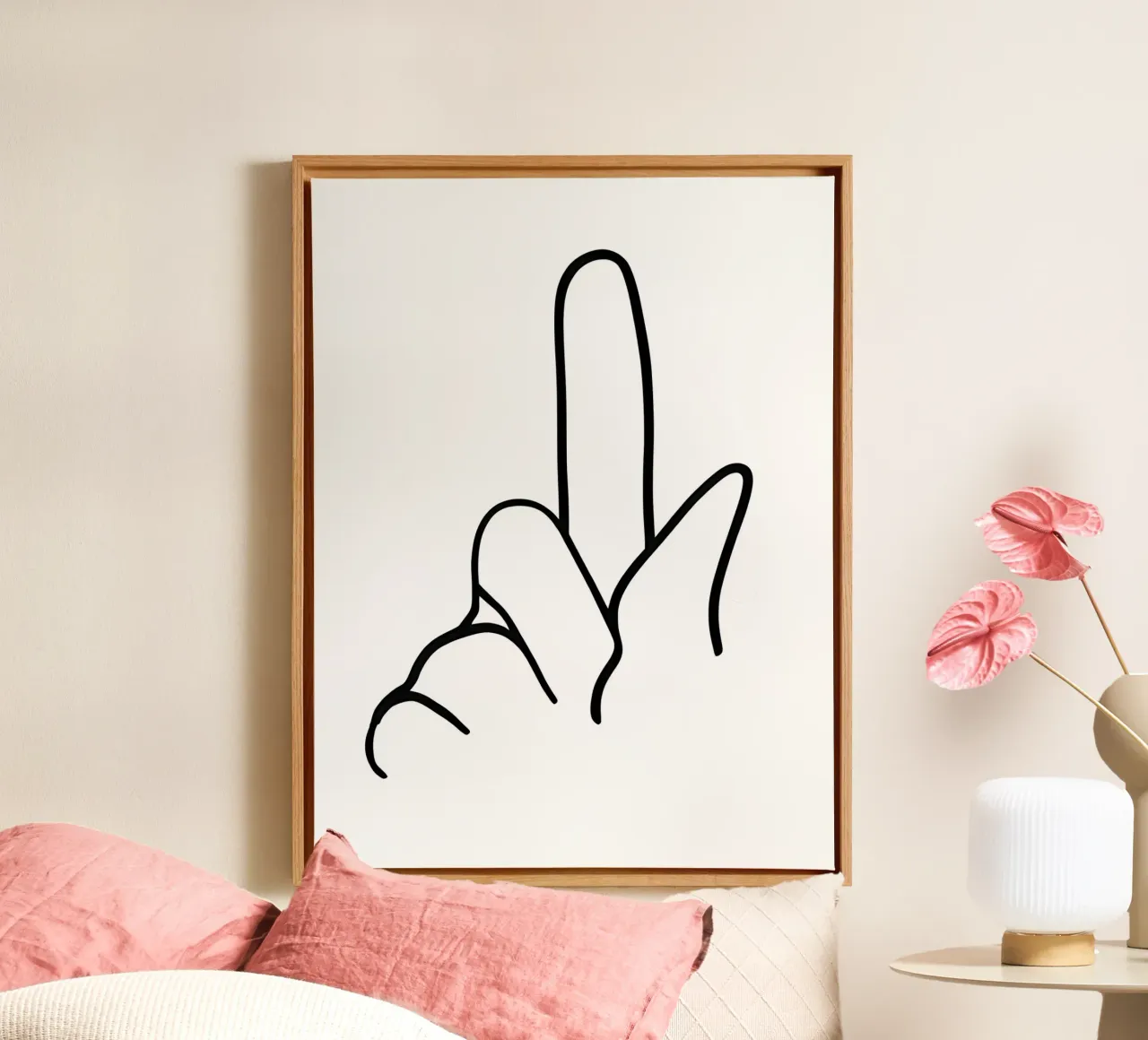 Hand Gesture Minimalist Line Art canvas with Floater frame by Viv Line Art