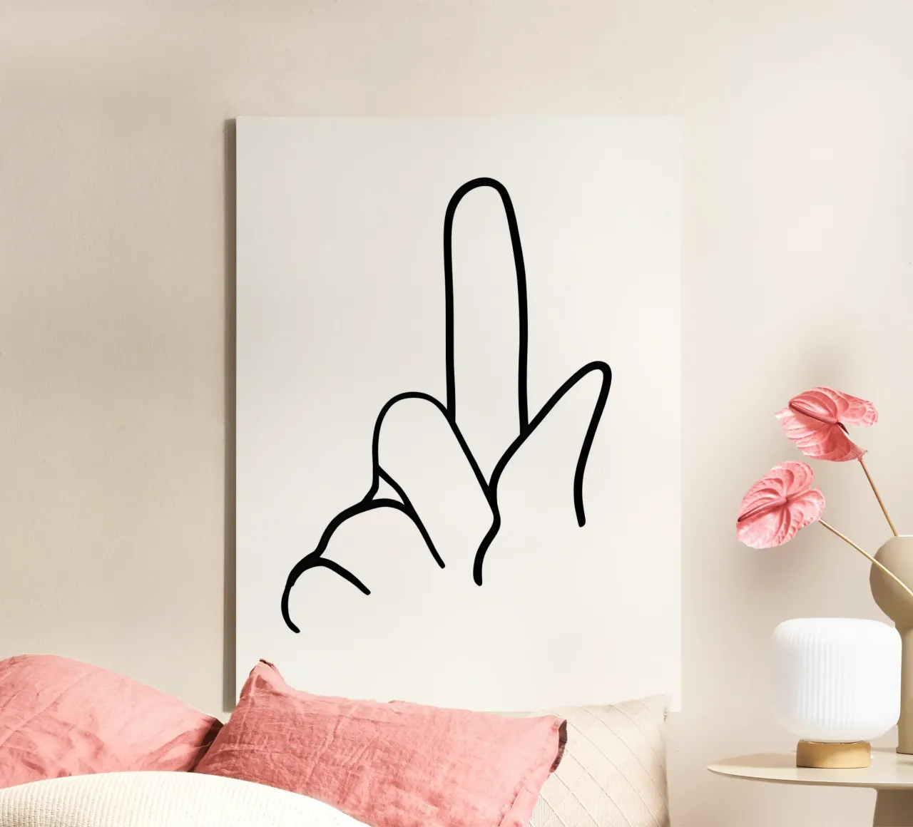 Hand Gesture Minimalist Line Art canvas with Floater frame by Viv Line Art