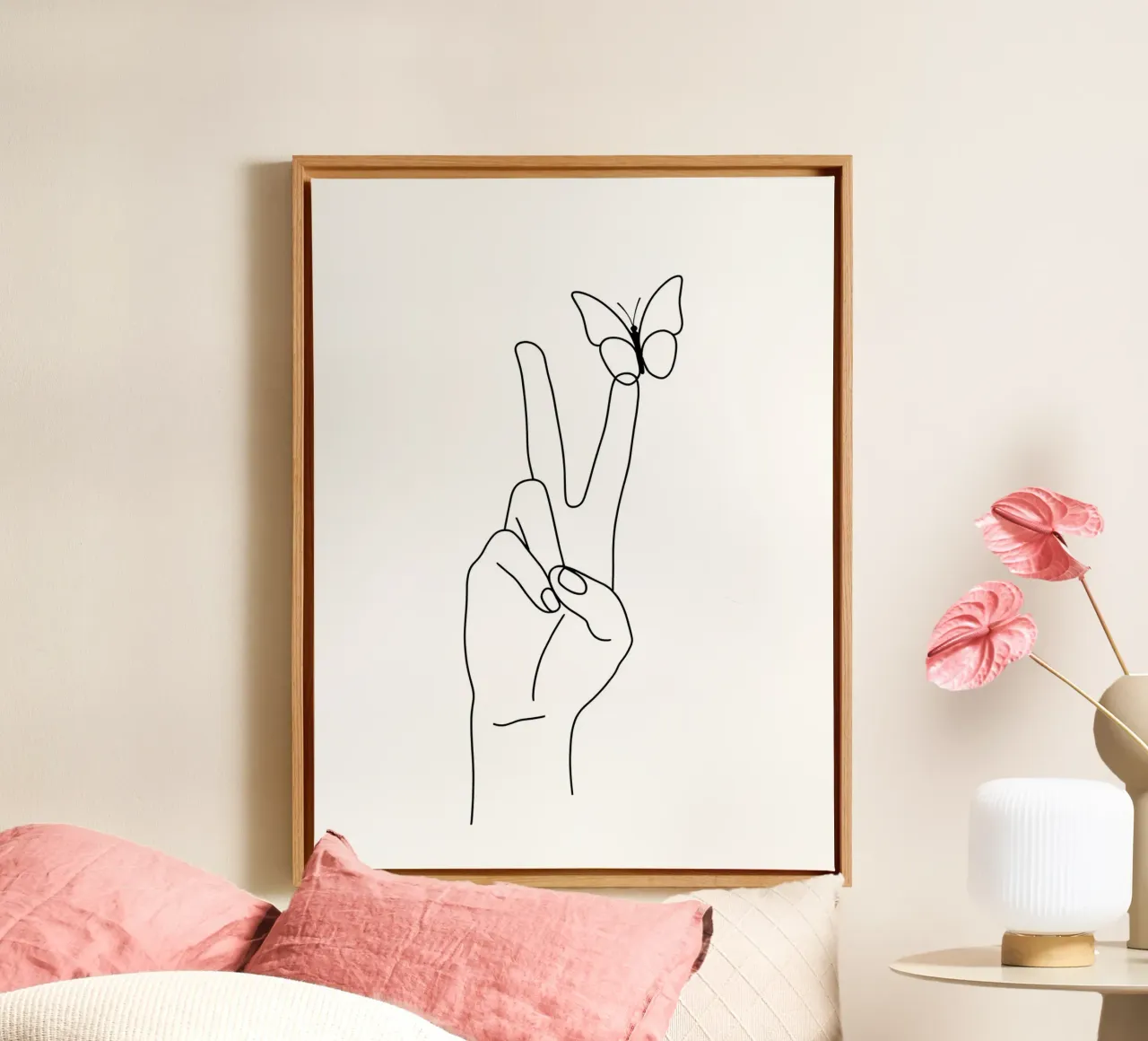 Vittoria con farfalla Line Art minimalista tela con Cornice a cassetta da Viv Line Art