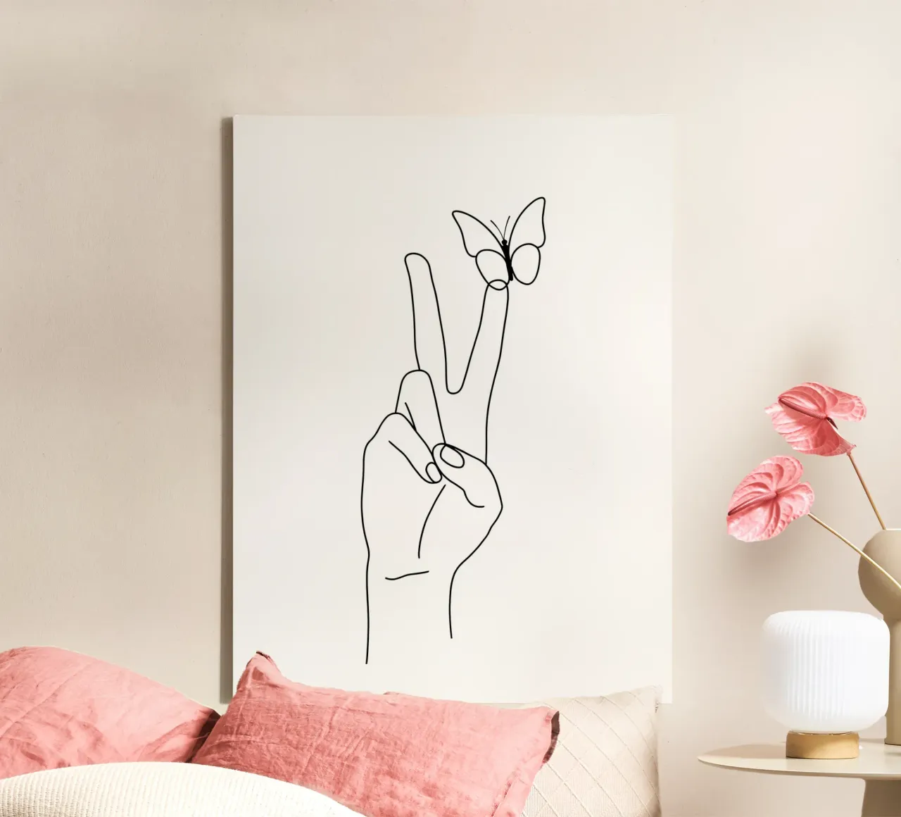 Vittoria con farfalla Line Art minimalista tela con Cornice a cassetta da Viv Line Art