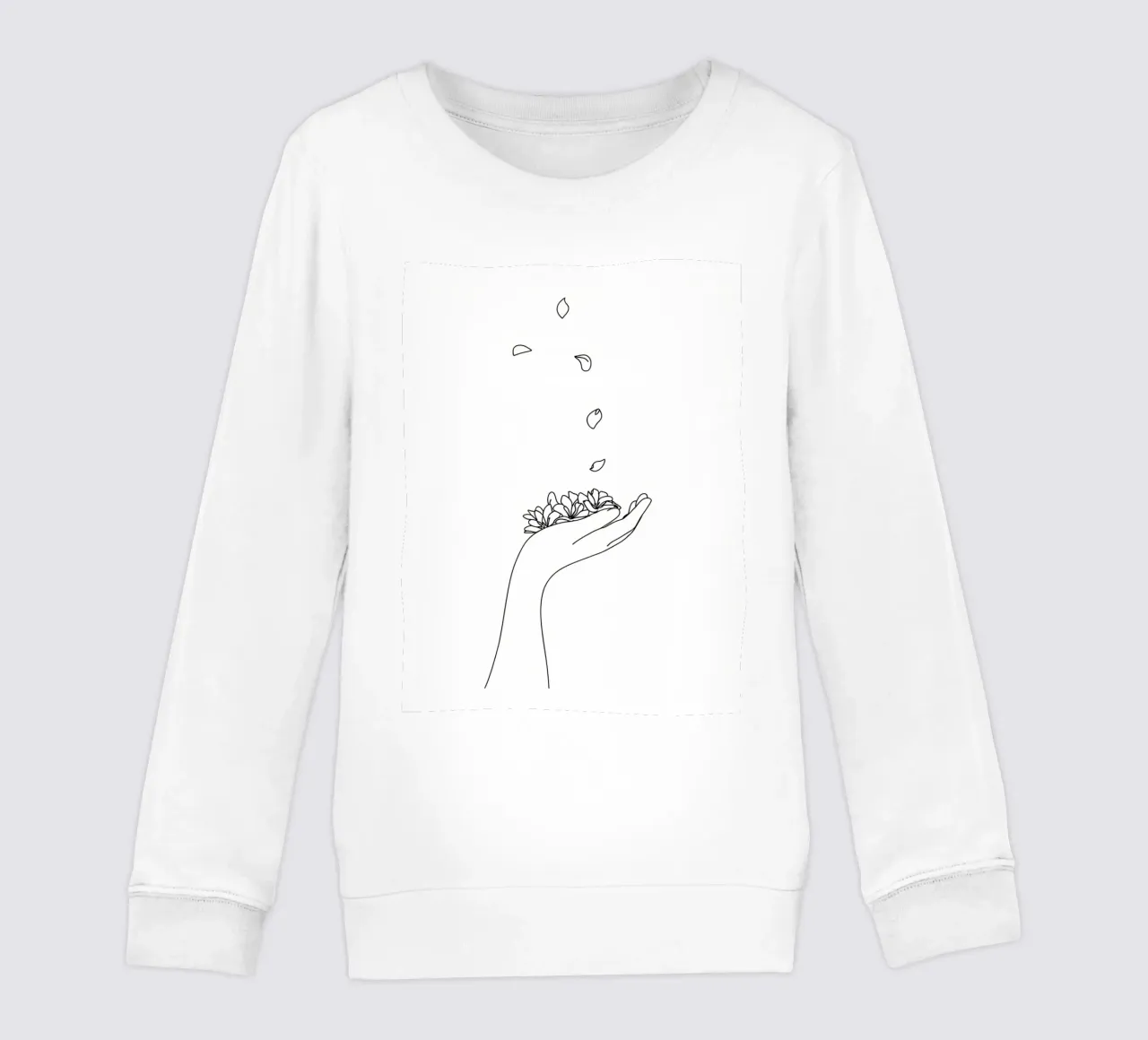 Petali di fiori in mano Line Art minimalista felpa bambino da Viv Line Art