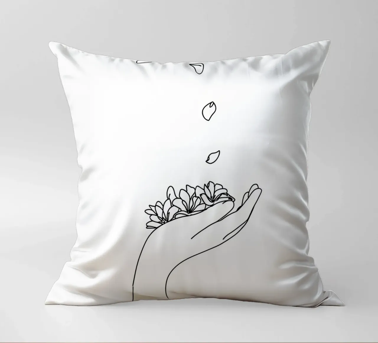 Petali di fiori in mano Line Art minimalista cuscino da Viv Line Art