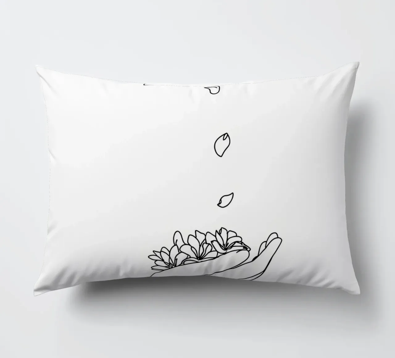 Petali di fiori in mano Line Art minimalista cuscino da Viv Line Art
